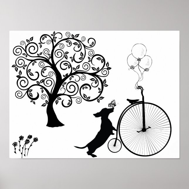 Affiche Silhouette noire Dachshund Bicyart (Devant)