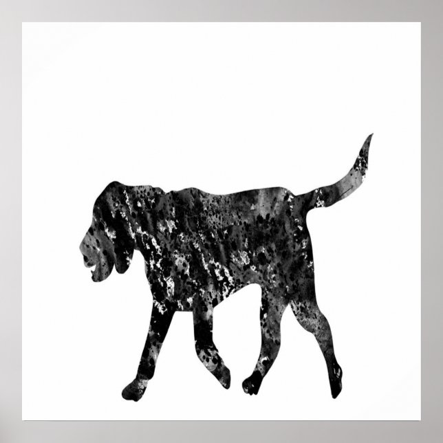 Affiche Silhouette Noire Et Blanche D'Un Chien Beagle Qui  (Devant)