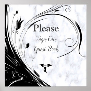 Affiche Silhouette noire moderne élégante sur Marbre blanc