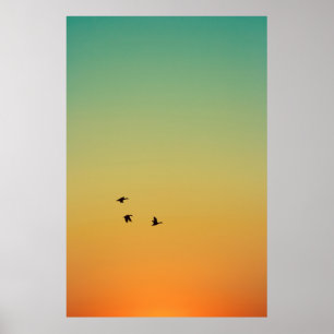 AFFICHE SILHOUETTE OF BIRDS FLYING DURING SUNSET