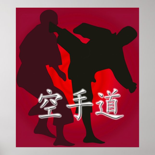 Affiche Silhouette of Karate Fighters on a Red Background (Devant)
