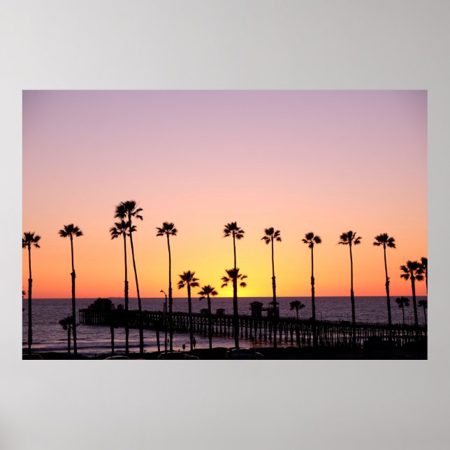 Affiche Silhouette of palm trees and dock during sunset (Devant)
