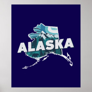 Affiche Silhouette Pittoresque rétro Alaska