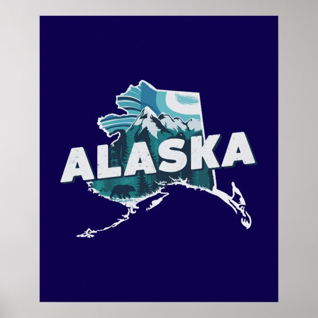 Affiche Silhouette Pittoresque rétro Alaska (Devant)