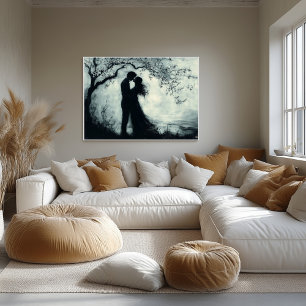 Affiche Silhouette romantique Couple sous arbre Monochrome