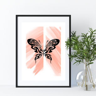 Affiche Silhouette simple papillon sur Arrière - plan oran