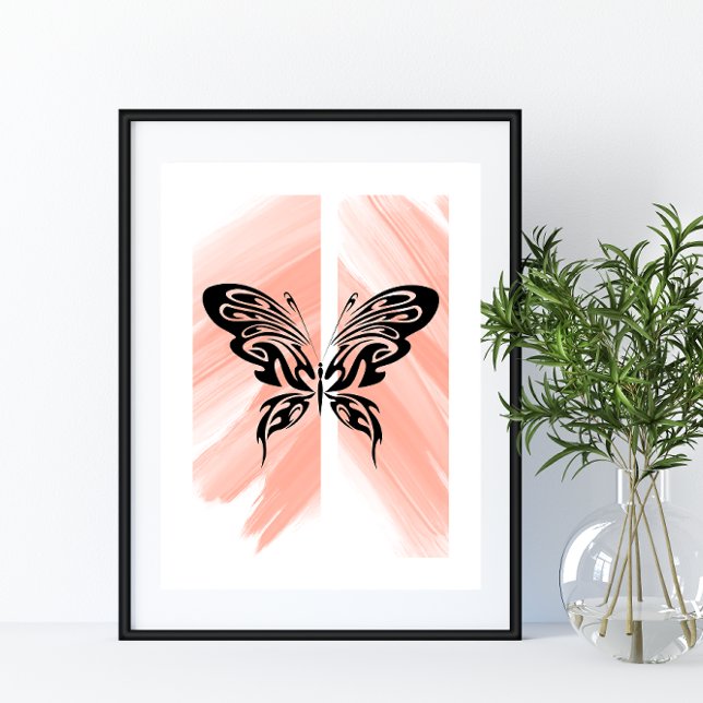 Affiche Silhouette simple papillon sur Arrière - plan oran (Créateur téléchargé)