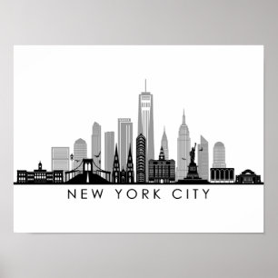 Affiche Silhouette Skyline de la ville de New York Manhatt