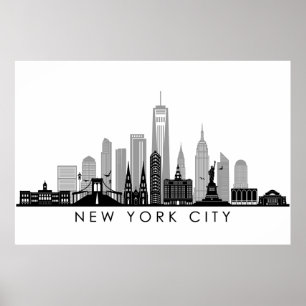 Affiche Silhouette Skyline de la ville de New York Manhatt