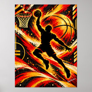 Affiche Silhouette spectaculaire de dunk de basket-ball