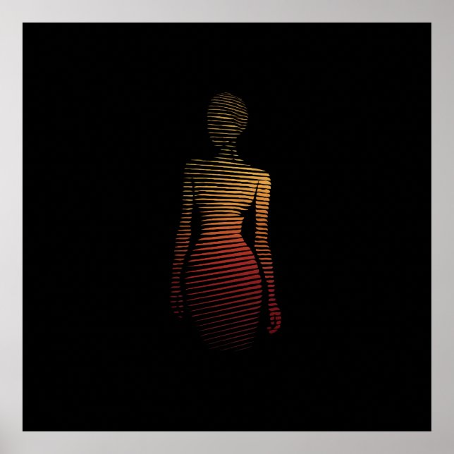 Affiche Silhouette stylisée de la femme - Art de ligne dég (Devant)
