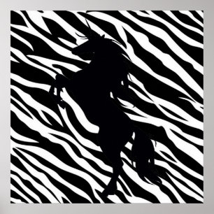 Affiche Silhouette Unicorne Noire Sur Zebra Imprimer Poste
