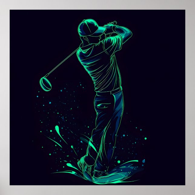 Affiche Silhouette verte minimaliste Golfer (Devant)
