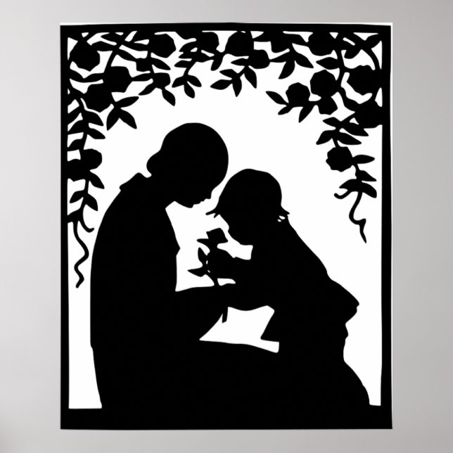 Affiche Silhouette vintage mère et enfant Imprimer (Devant)