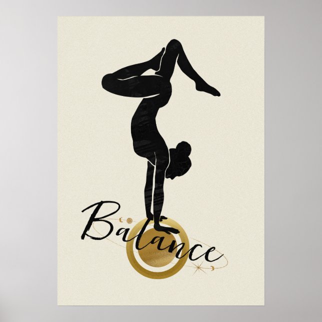 Affiche Silhouette yoga à l'envers poteau de balance (Devant)