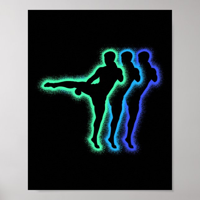 Affiche silhouettes d'arts martiaux de kickboxer hommes en (Devant)