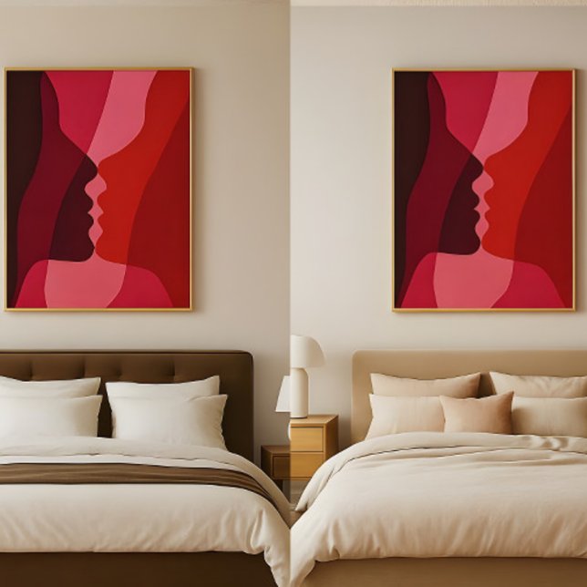 Affiche Silhouettes de baisers abstraits en rouge et magen (Créateur téléchargé)