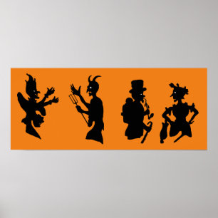Affiche Silhouettes de démon diable Halloween vintage