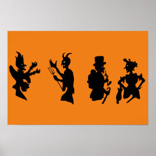 Affiche Silhouettes de démon diable Halloween vintage