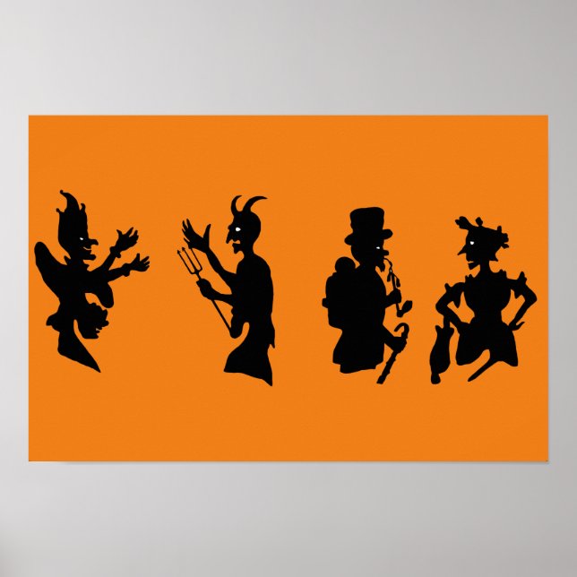Affiche Silhouettes de démon diable Halloween vintage (Devant)