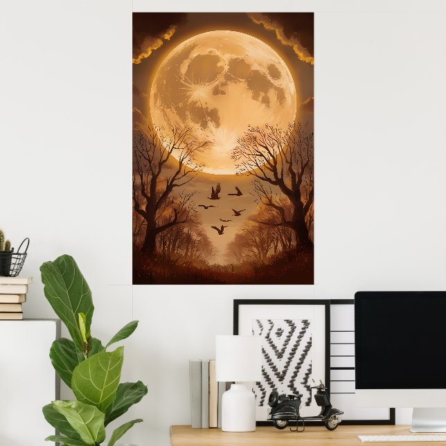 Affiche Silhouettes de la lune et de l'automne (Bureau à domicile)