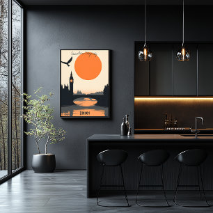 Affiche Silhouettes de Londres - Big Ben au coucher du sol