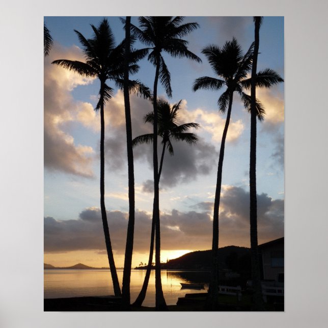 Affiche Silhouettes de palmiers à Hawaï (Devant)