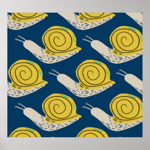 Affiche Silhouettes d'escargots : jaune, motif rose.