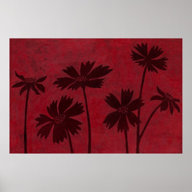 Affiche Silhouettes en tête de fleurs sur Arrière - plan C (Devant)