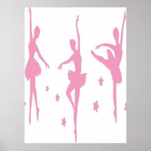 Affiche Silhouettes Filles Ballerina En Rose
