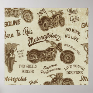 Affiche silhouettes vintages de moto : fond transparent