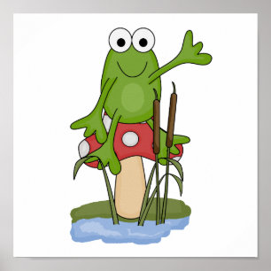 Affiche silly frog sitting on mushroom