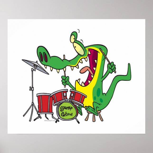 Affiche silly gator alligator drummer drumming cartoon (Devant)