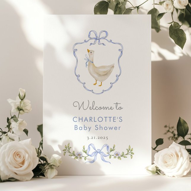 Affiche Silly Goose Blue Bow Baby boy Douche Bienvenue (Créateur téléchargé)