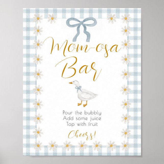 Affiche Silly Goose Blue Gingham Baby Shower Mimosa Sign (Devant)