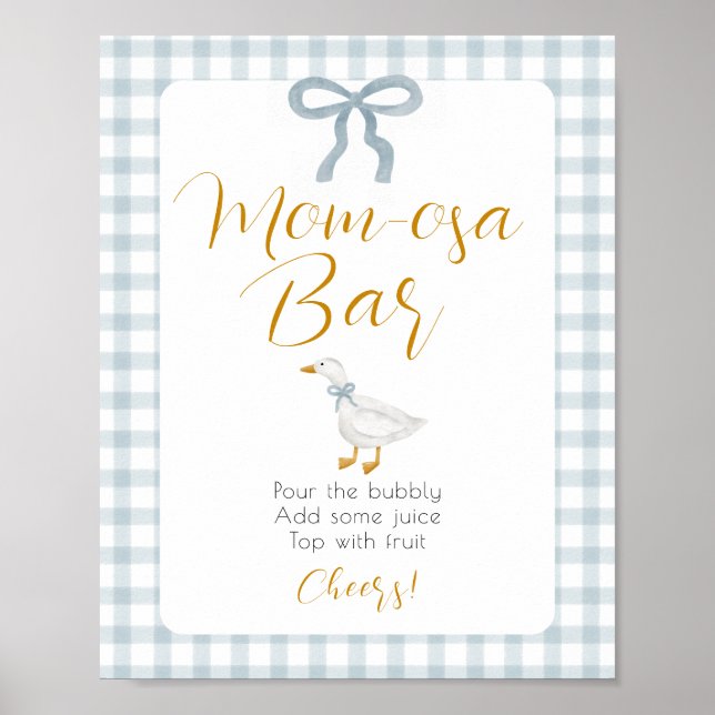Affiche Silly Goose Blue Gingham Baby Shower Mimosa Sign (Devant)