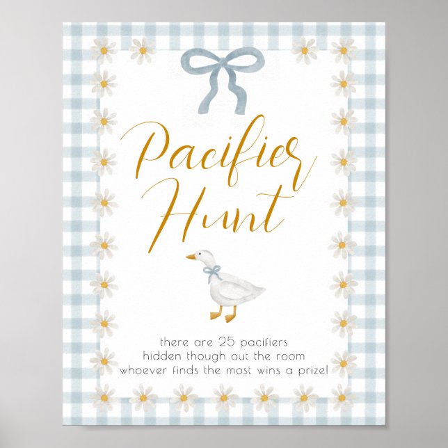 Affiche Silly Goose Blue Gingham Baby Shower Pacifier Hunt (Devant)