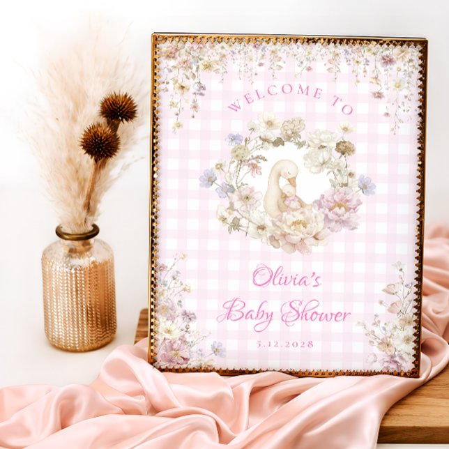 Affiche Silly Goose Floral Gingham Baby Shower Welcome (Créateur téléchargé)