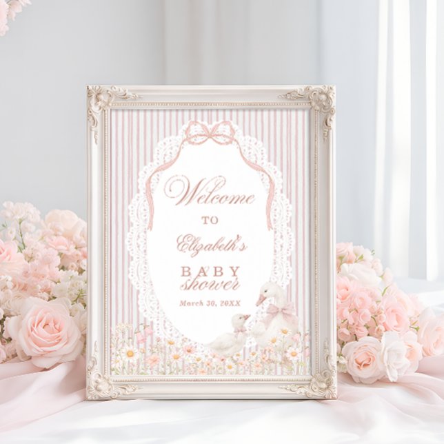 Affiche Silly Goose Flower Lace Girl Baby Shower Welcome (Créateur téléchargé)