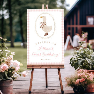 Affiche Silly Goose rose En vichy fille Anniversaire Bienv