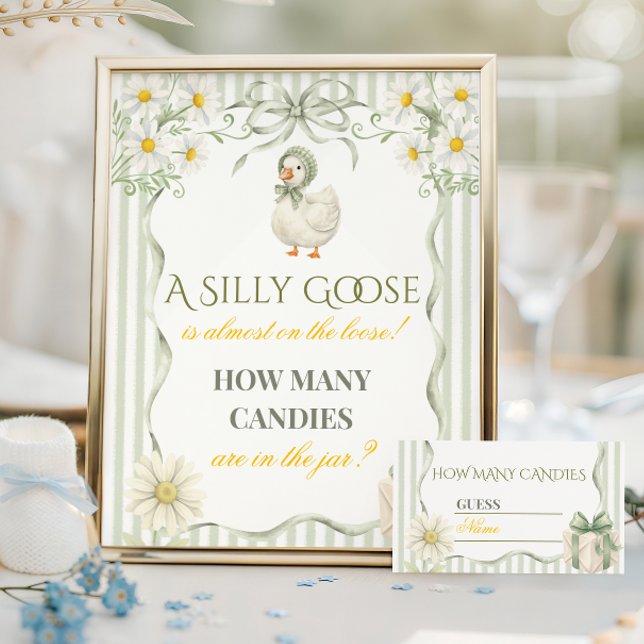 Affiche Silly Goose Sage Green Neutral Baby Shower Game (Créateur téléchargé)