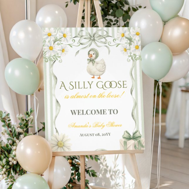 Affiche Silly Goose Sage Green Neutral Baby Shower Welcome (Créateur téléchargé)