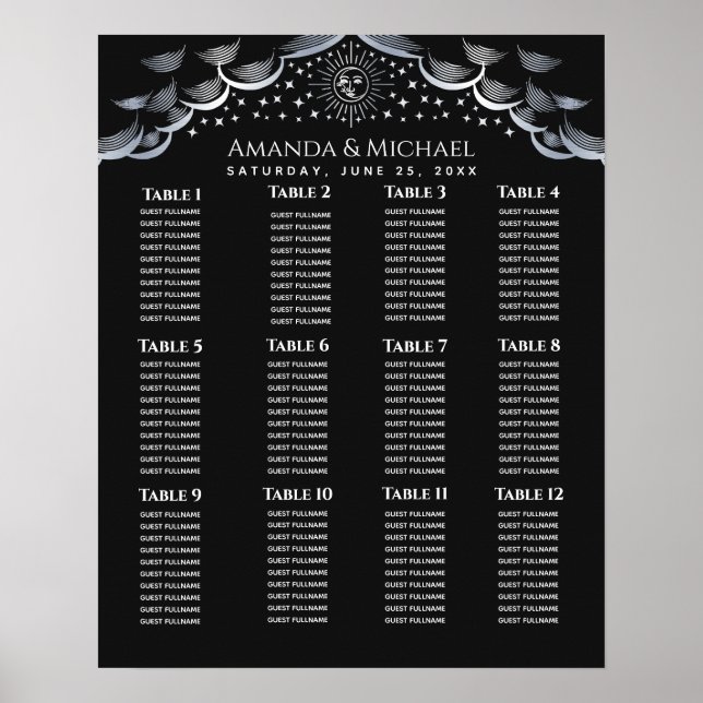 Affiche Silve Sun & Moon Tarot Card Wedding Seating Chart (Devant)