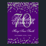 Affiche Silver 70th Birthday Glitter Confetti Purple<br><div class="desc">Elegant 70th Birthday Silver Faux Glitter Confetti Purple banner template.</div>