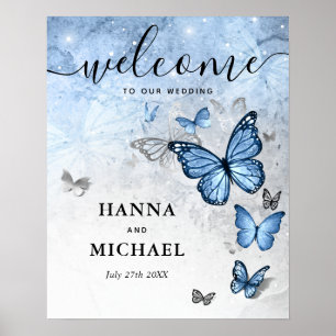 Affiche Silver and Baby Blue Butterfly Welcome Wedding