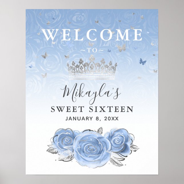 Affiche Silver and Light Baby Blue Roses Welcome Party (Devant)