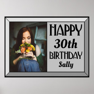 Affiche Silver Beveled Art Deco Birthday Photo
