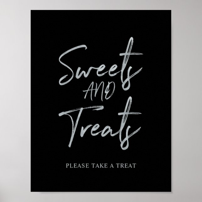 Affiche Silver & Black Modern Sweets & Treats Party Sign (Devant)