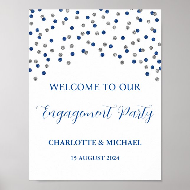 Affiche Silver Blue Engagement Party 8,5x11 (Devant)