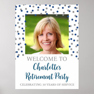 Affiche Silver Blue Retirement Party Custom 18x24 Photo
